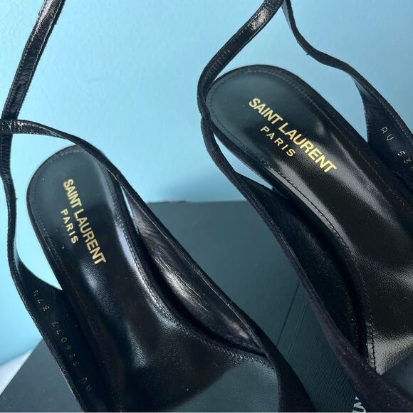 NEW | SAINT LAURENT Opyum Suede Pointed Toe Black Sling Back Heels sz. 37.5 - Picture 4 of 10